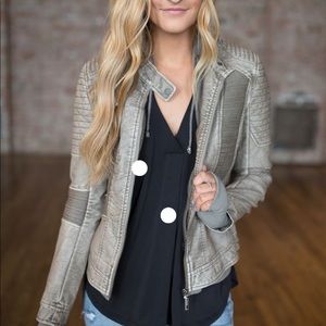 Double layer faux leather moto jacket